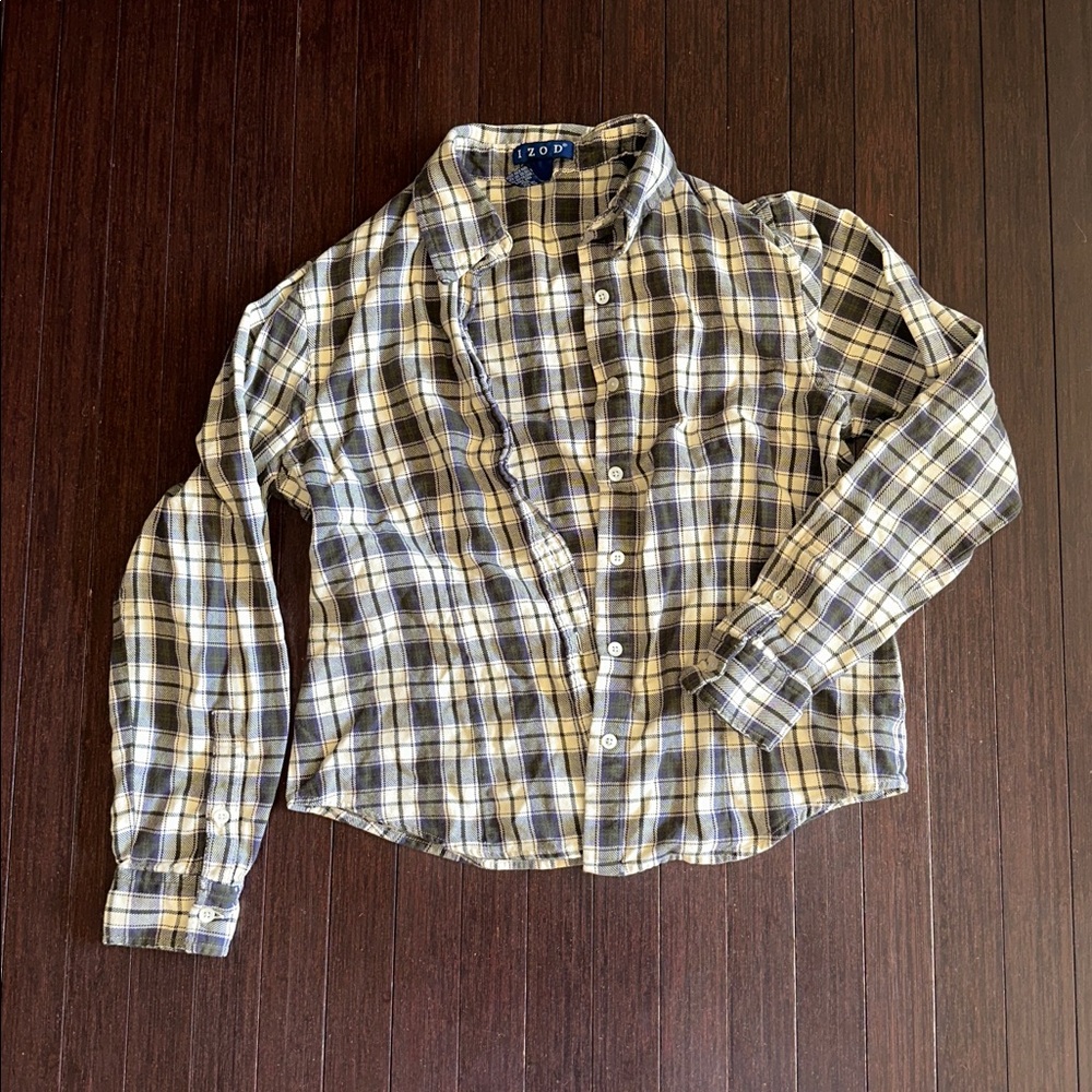 Izod Green and Cream Plaid Shirt